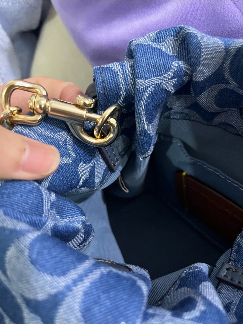 Coach Denim Signature Drawstring Crossbody - Blue - Picture 7 of 10